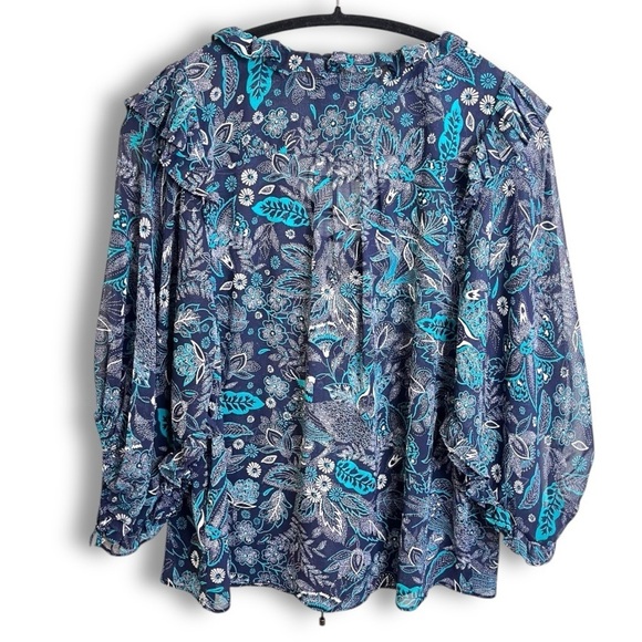 Anthropologie Flowy Teal and Navy Floral Patterned Haida Peasant Blouse NWOT - Picture 4 of 9
